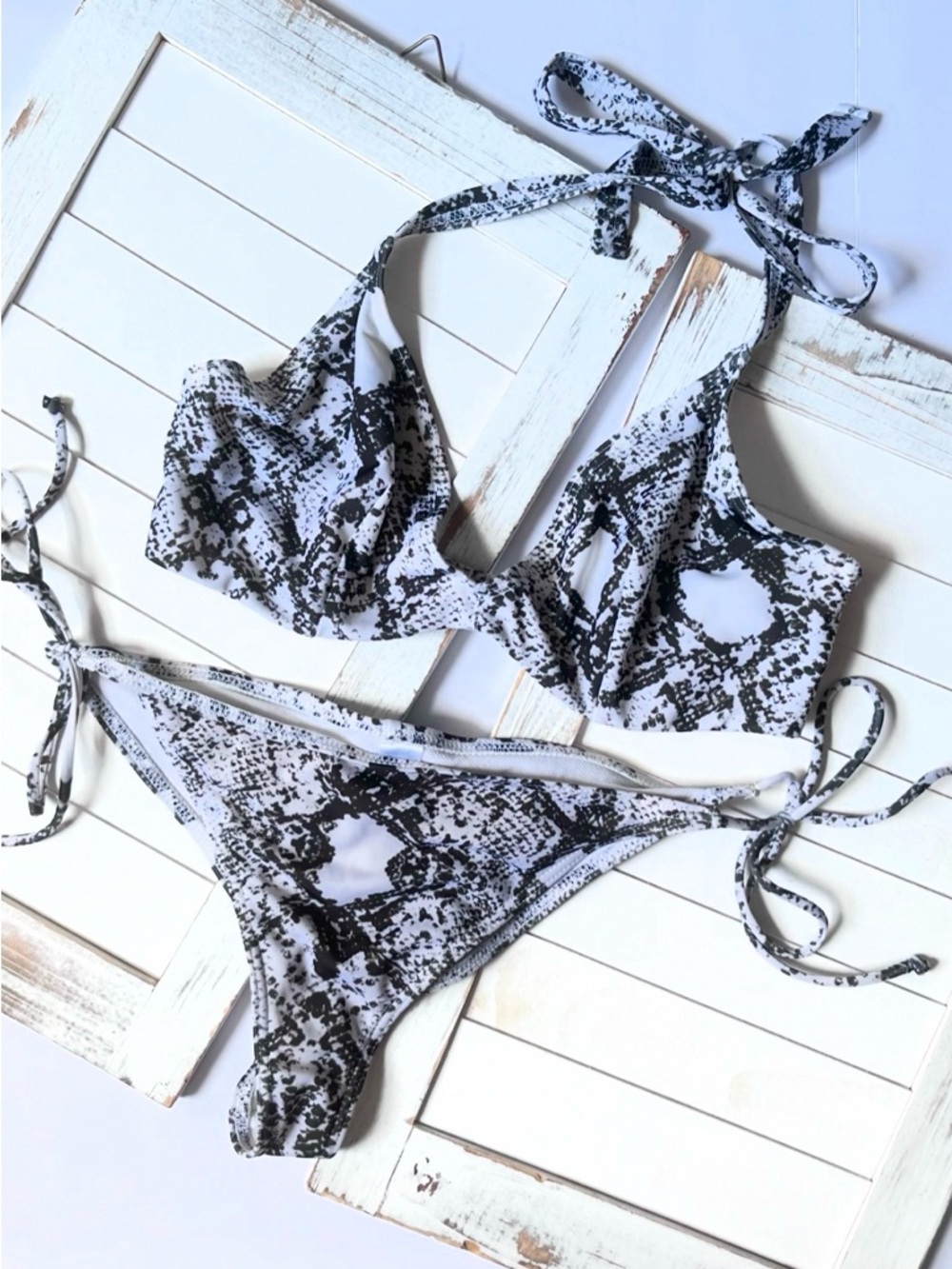 ASOS Black & White Snake-Print Tie Bikini